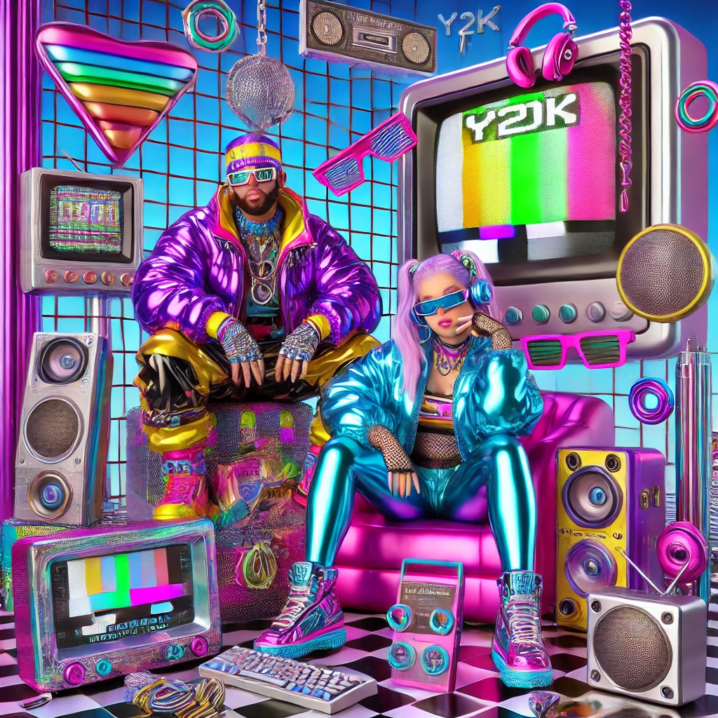 Y2K Fashion Aesthetics with holographic and metallic textures
