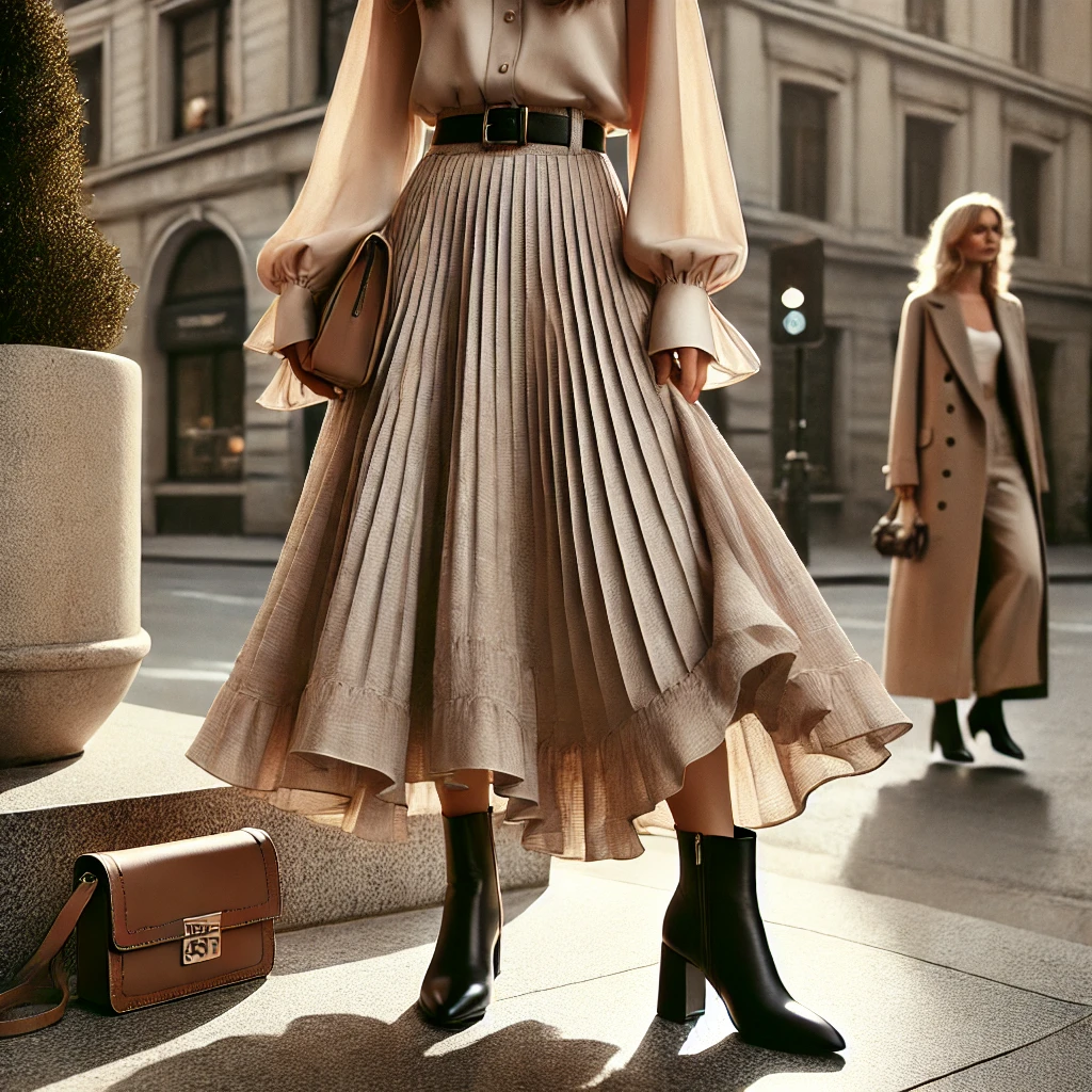 Fashionable midi skirt paired with stylish top