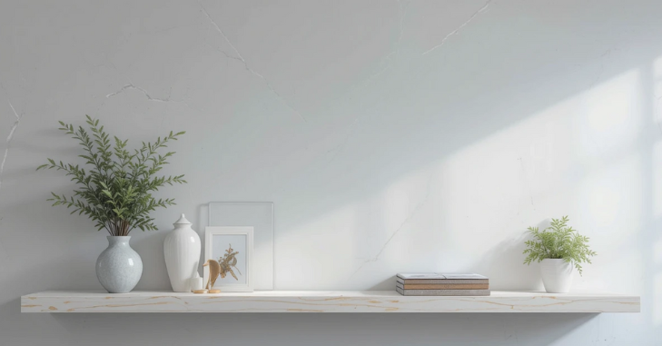 Balanced styled floating shelves